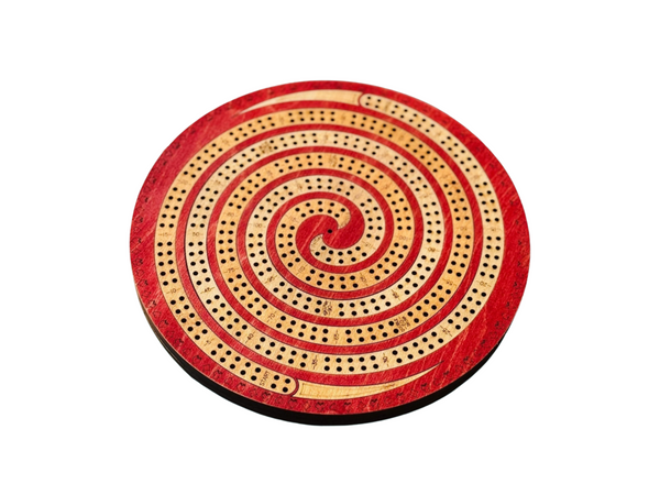 Spiral Cribbage Board – 11 Inch Round, 4 Player Handmade Wooden Game