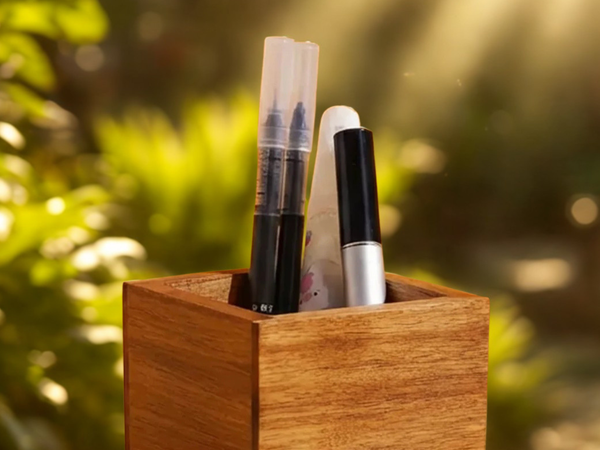 Personalized Marble & Acacia Wood Pen Holder