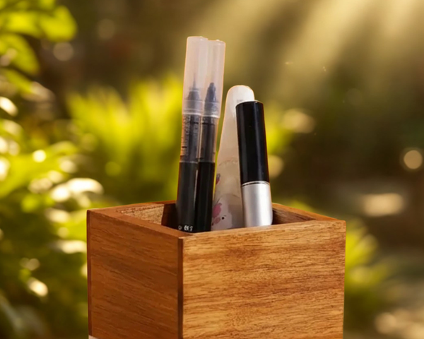 Personalized Marble & Acacia Wood Pen Holder