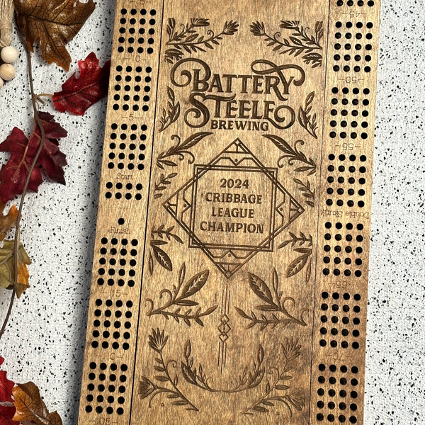 Large Personalized Cribbage board with card storage,24 in. x 9.5 in.