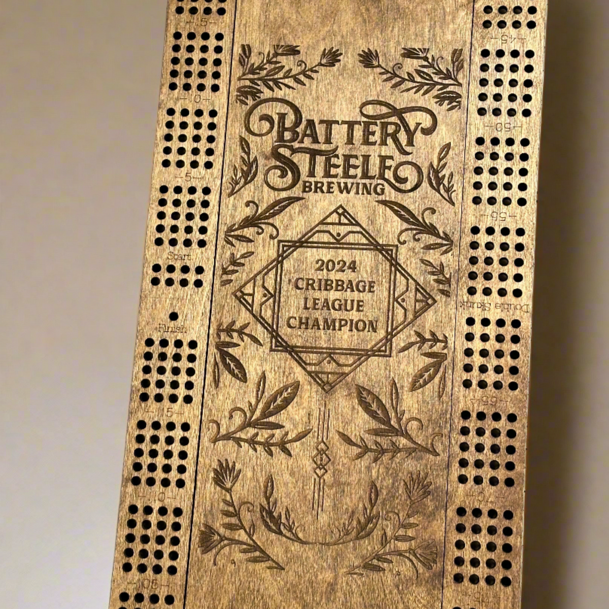 Large Personalized Cribbage board with card storage,24 in. x 9.5 in.