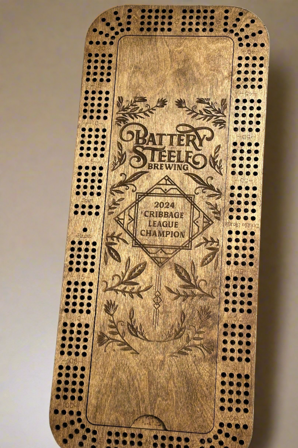 Large Personalized Cribbage board with card storage,24 in. x 9.5 in.