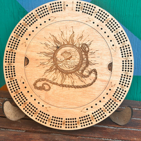 Customized Round Cribbage Board,10.75 in.,4  Player Board