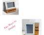 Two wooden picture frames with marble accents, one displaying 'name here' and the other 'text here'.