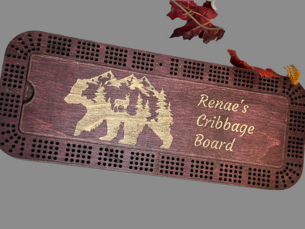Personalized Cribbage Board with Card and Pegs Storage,Rectangular Size,With Scoring Panel