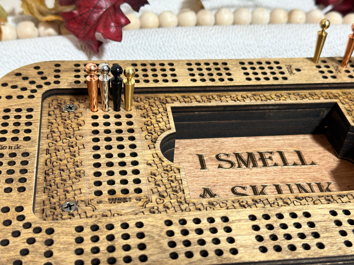 Personalized Cribbage Board with Card and Pegs Storage,Rectangular Size,With Scoring Panel