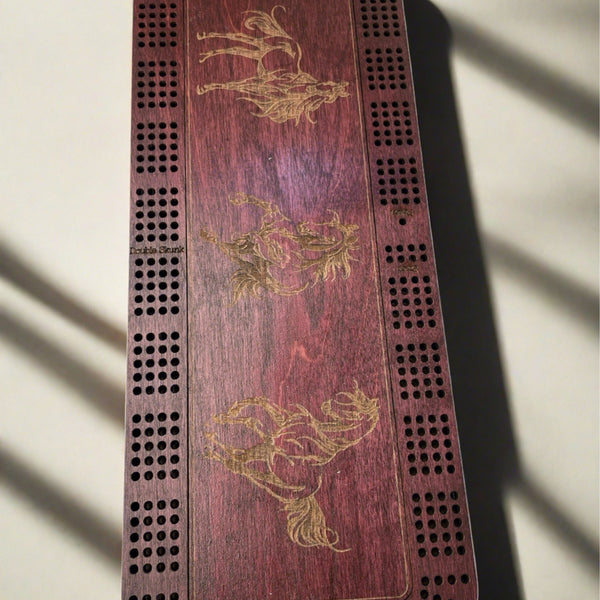 Planche de cribbage personnalisée avec chevilles métalliques et jeu de cartes