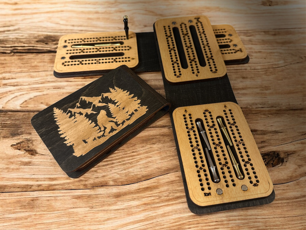 Pocket Travel Cribbage Board – Mini 2-Player Wooden Crib Board with Metal Pegs