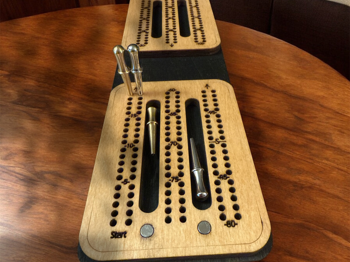 Pocket Travel Cribbage Board – Mini 2-Player Wooden Crib Board with Metal Pegs