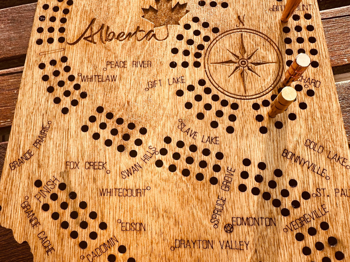 Alberta  Map Shaped Cribbage Board
