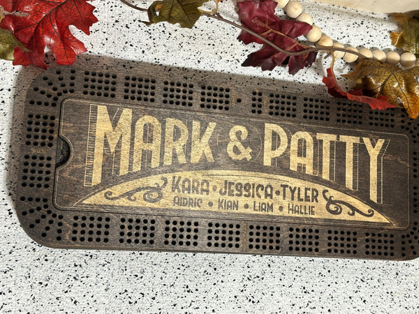 Personalized Cribbage Board with Card and Pegs Storage,Rectangular Size,With Scoring Panel