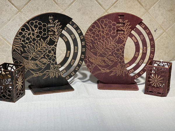 Laser cut Perpetual Calendar with Pen Holder