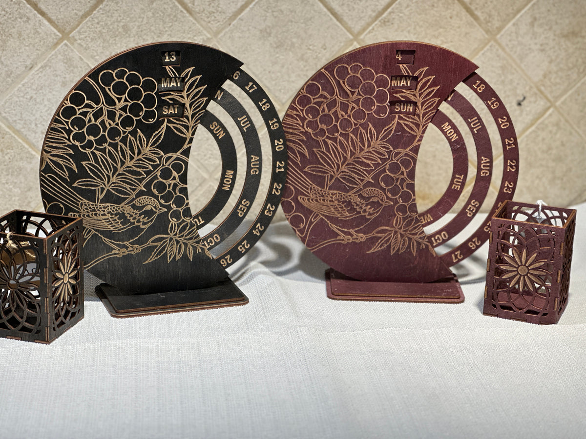 Laser cut Perpetual Calendar with Pen Holder