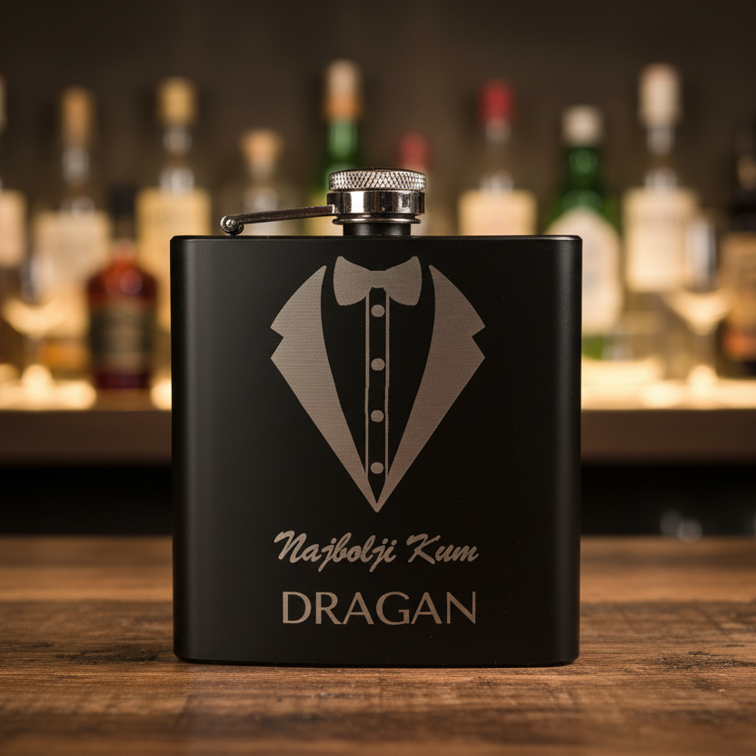 Black Whiskey Flask with name and groomsmen’s engraving 