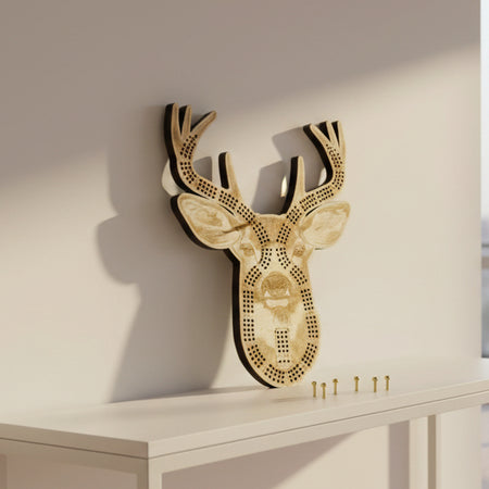 Decorative deer head with antlers on a black background