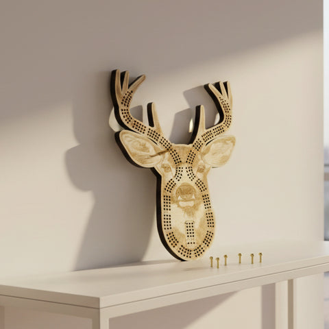 Decorative deer head with antlers on a black background