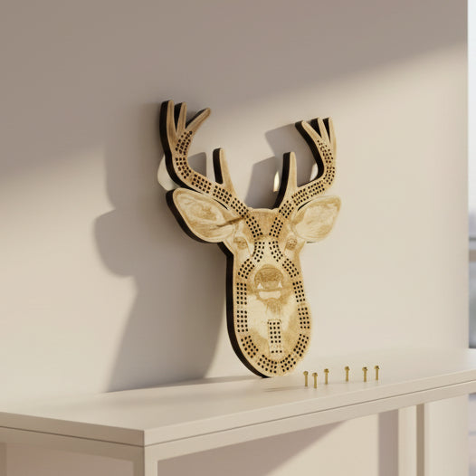 Decorative deer head with antlers on a black background