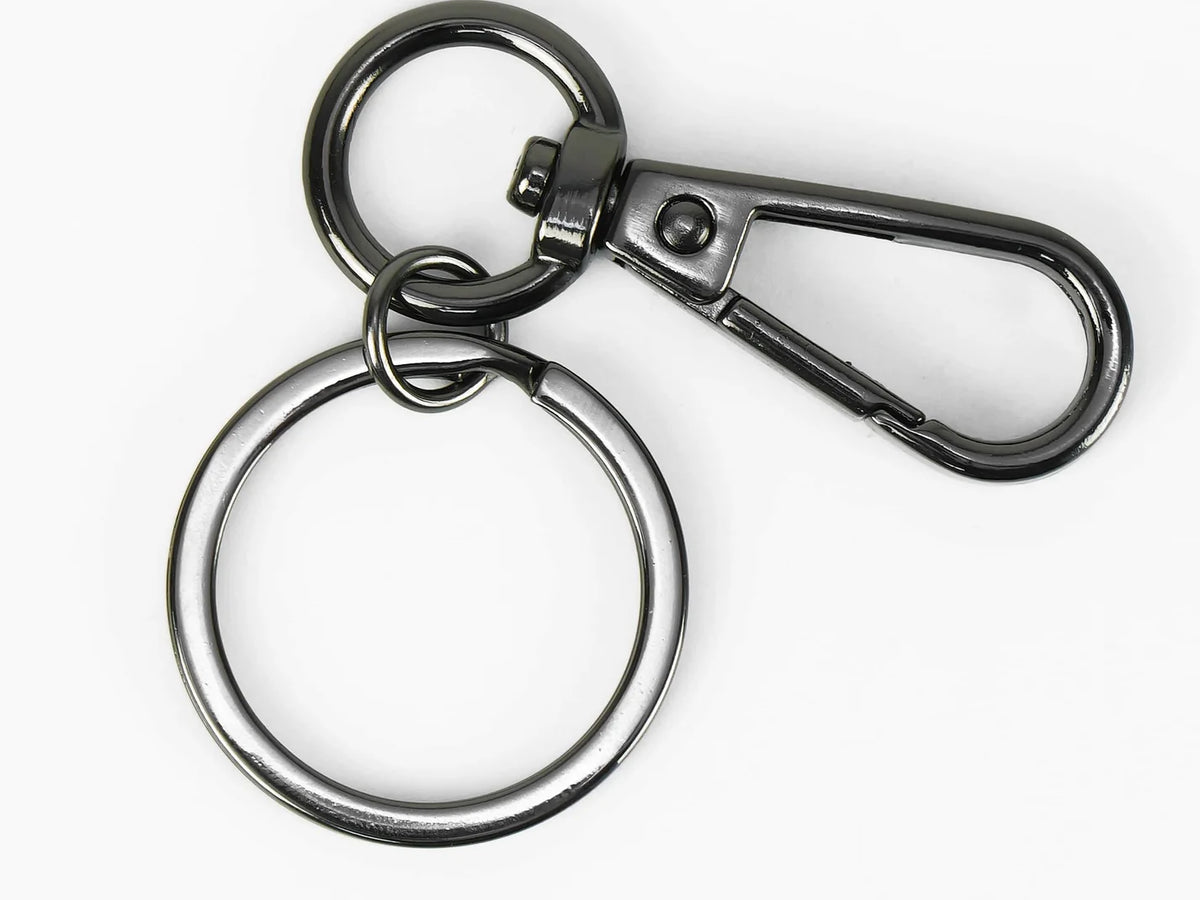 Metal keychain with a carabiner on a white background