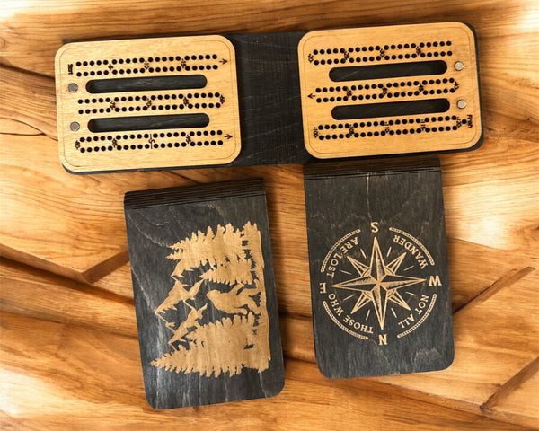 Pocket Travel Cribbage Board – Mini 2-Player Wooden Crib Board with Metal Pegs