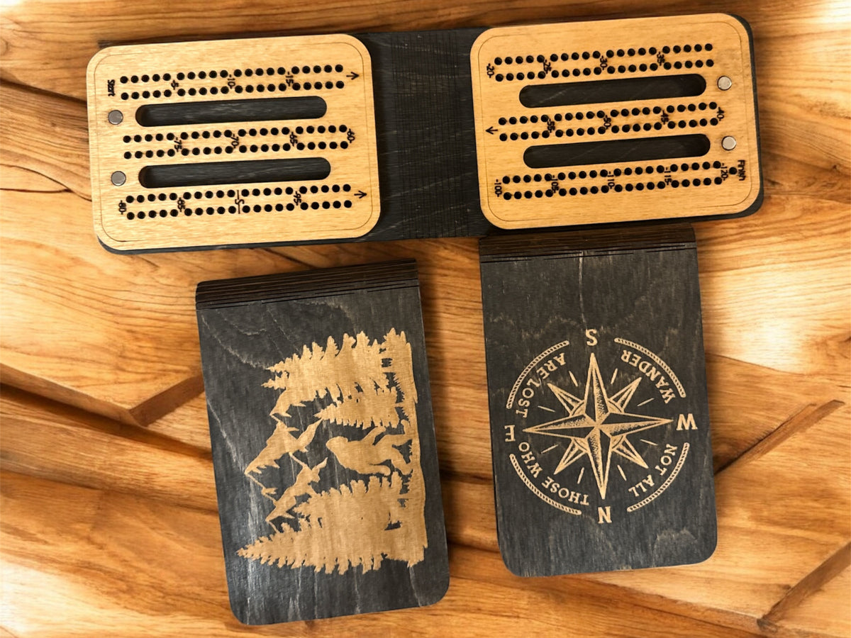 Pocket Travel Cribbage Board – Mini 2-Player Wooden Crib Board with Metal Pegs