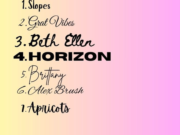 Gradient background with text of font names on a colorful background