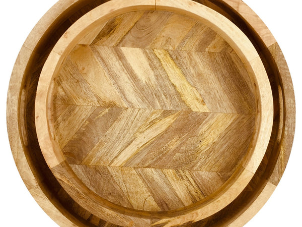 Herringbone Wood Trays Set of 2-2