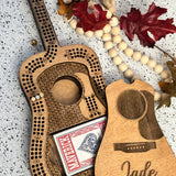 Guitar Shaped Personalized Cribbage Board in maplestain