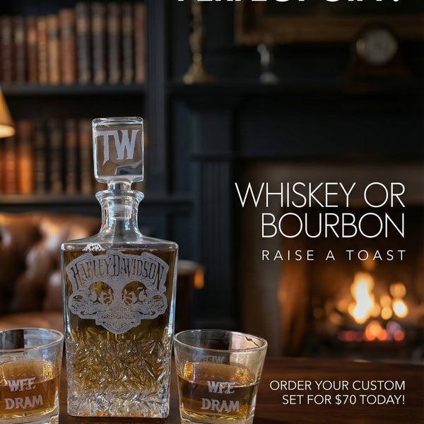 Personalized Whiskey Decanter Set with Optional Gift Box – Custom Engraved Decanter and Glasses for Men, Weddings, or Special Occasions