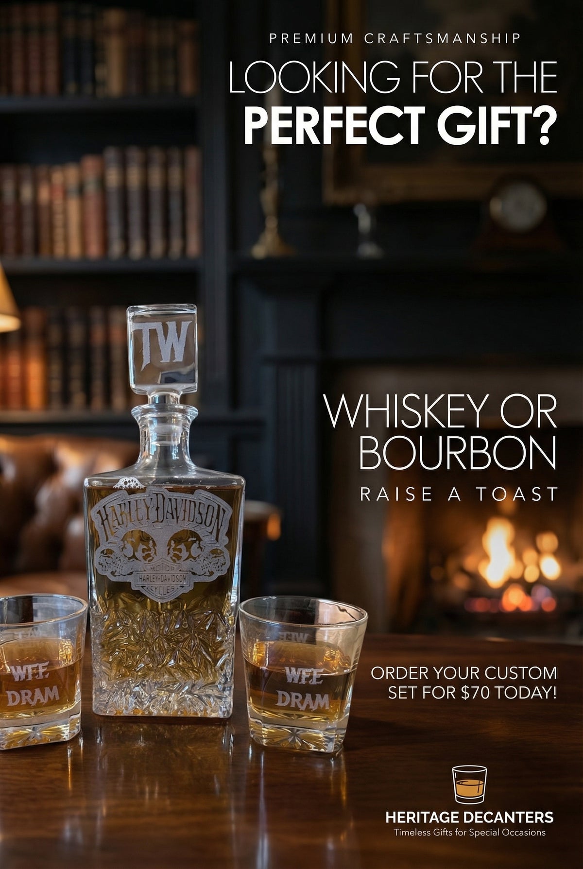 Personalized Whiskey Decanter Set with Optional Gift Box – Custom Engraved Decanter and Glasses for Men, Weddings, or Special Occasions