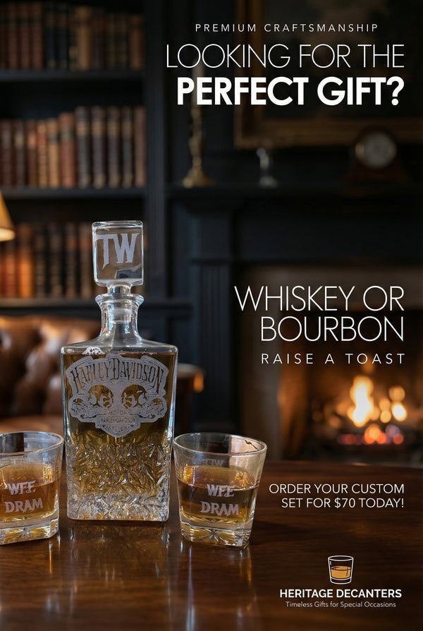 Personalized Whiskey Decanter Set with Optional Gift Box – Custom Engraved Decanter and Glasses for Men, Weddings, or Special Occasions