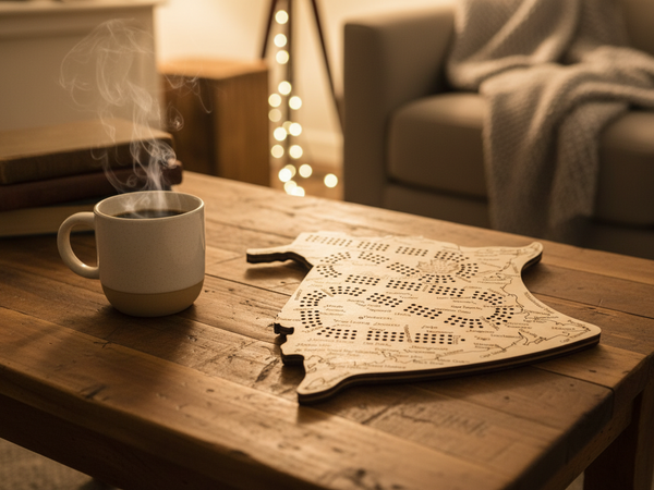 New Brunswick Map Cribbage Board – Handcrafted Wooden Crib Board with Engraved Cities