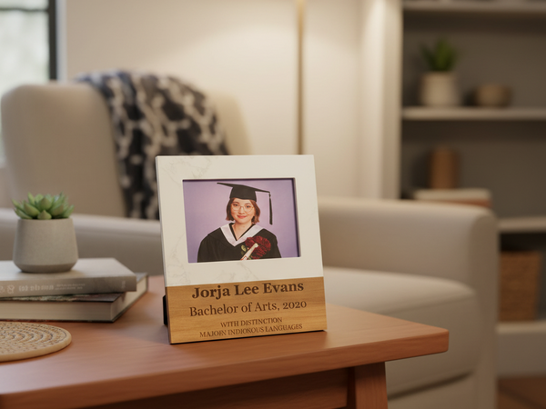 Personalized Marble & Wood Picture Frame – Custom 5x7 Gift