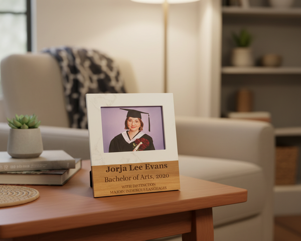 Personalized Marble & Wood Picture Frame – Custom 5x7 Gift