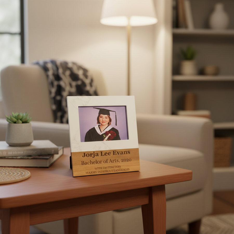 Personalized Marble & Wood Picture Frame – Custom 5x7 Gift