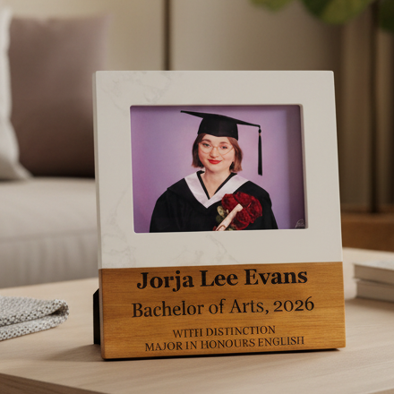 Personalized Marble & Wood Picture Frame – Custom 5x7 Gift