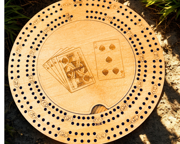 Engraved Small Round Cribbage Board-7.5 inch Wood Game Board