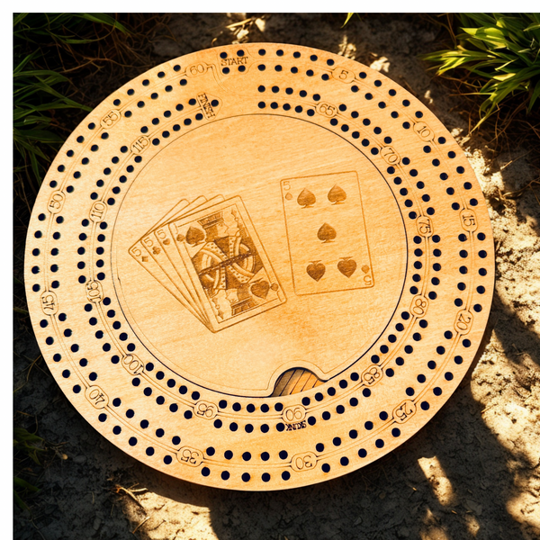 Engraved Small Round Cribbage Board-7.5 inch Wood Game Board