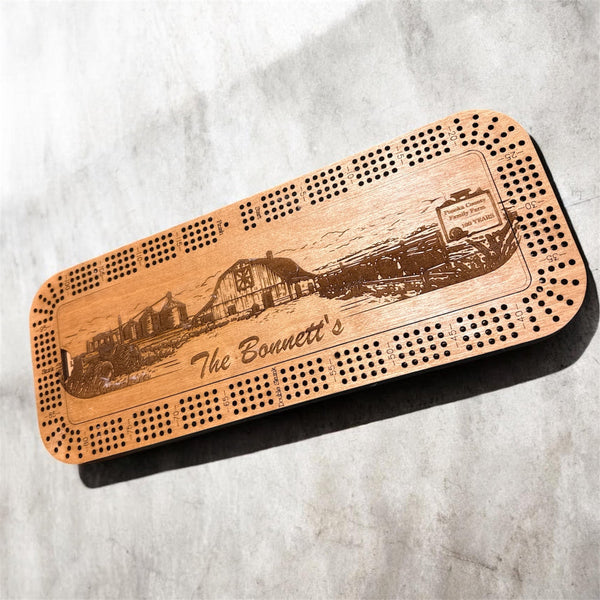 Planche de cribbage personnalisée avec chevilles métalliques et jeu de cartes