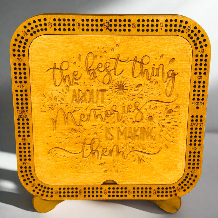 10" Square Wooden Cribbage Board with Storage – Engraved Keepsake Game Set