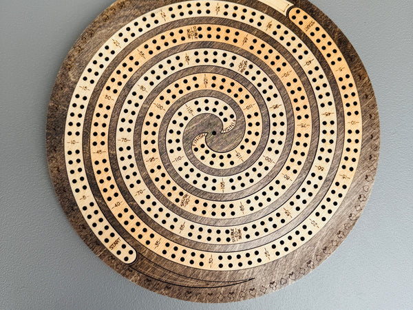 Spiral Cribbage Board – 11 Inch Round, 4 Player Handmade Wooden Game