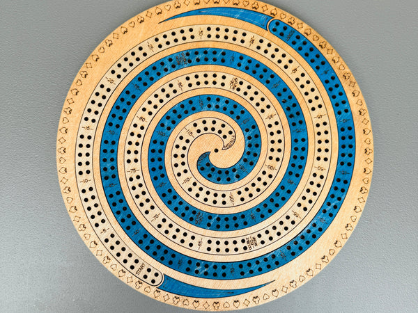 Spiral Cribbage Board – 11 Inch Round, 4 Player Handmade Wooden Game