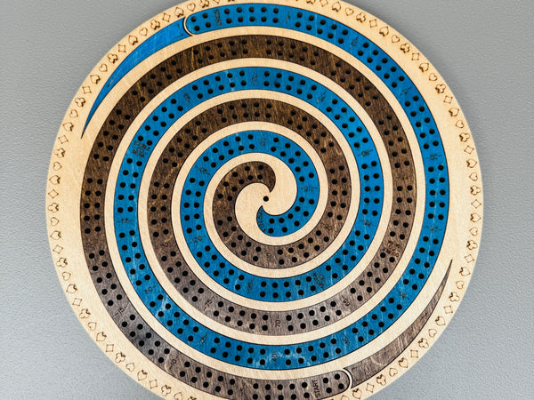 Spiral Cribbage Board – 11 Inch Round, 4 Player Handmade Wooden Game