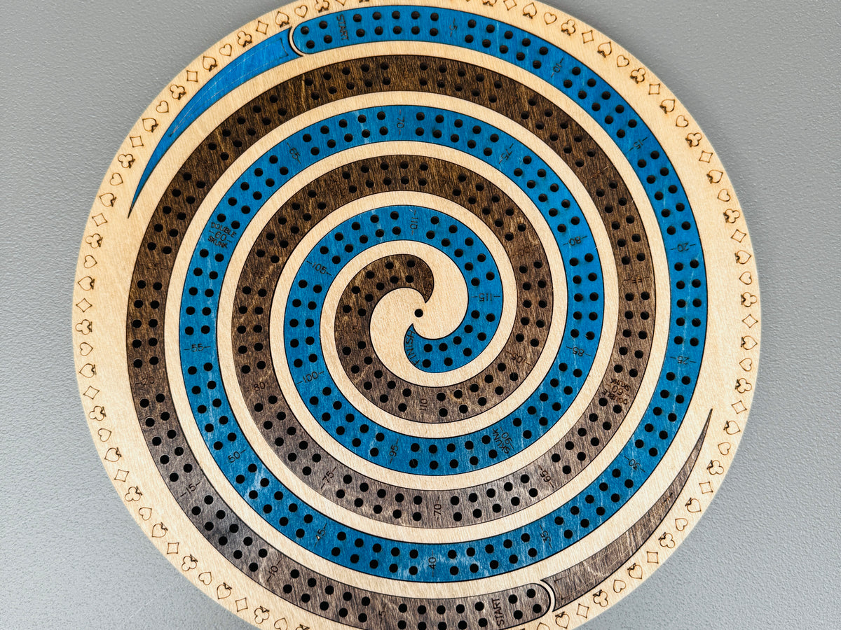 Spiral Cribbage Board – 11 Inch Round, 4 Player Handmade Wooden Game