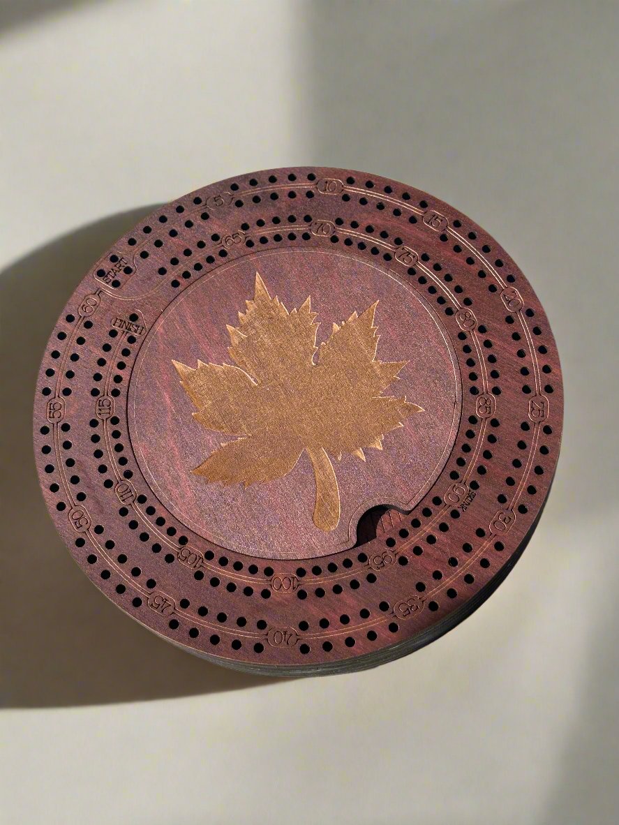 Dark Cherry Stain Round Cribbage Board