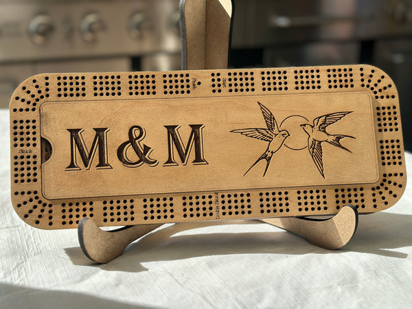Personalized Cribbage Board with Card and Pegs Storage,Rectangular Size,With Scoring Panel