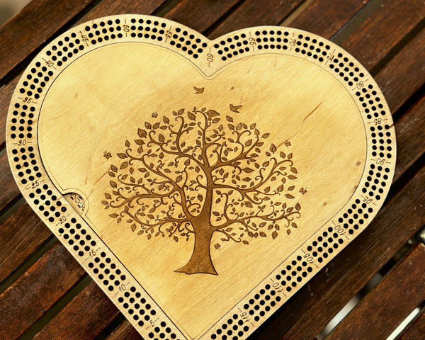 Heart Shaped Personalized Cribbage Board,3 Track Cribbage Board