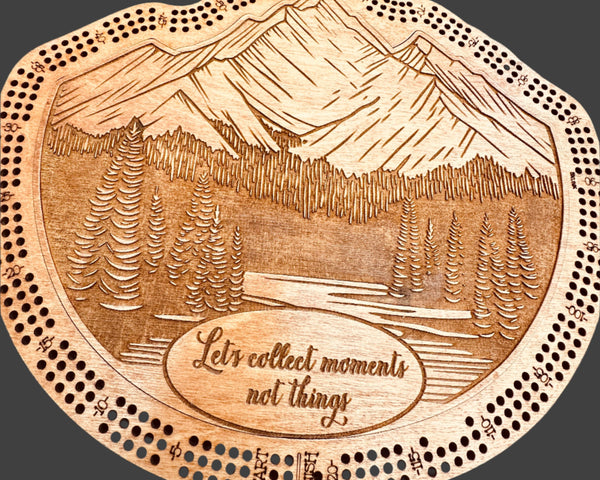 Mountain Design 3-Player Cribbage Board-laser Engraved with Card Holder and Peg Storage