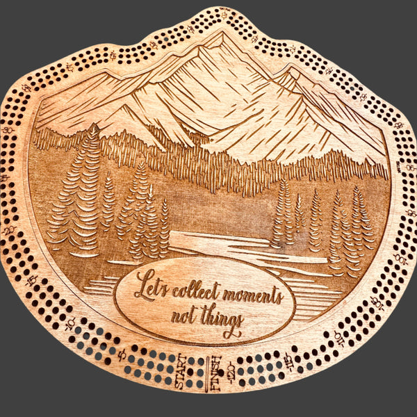 Mountain Design 3-Player Cribbage Board-laser Engraved with Card Holder and Peg Storage