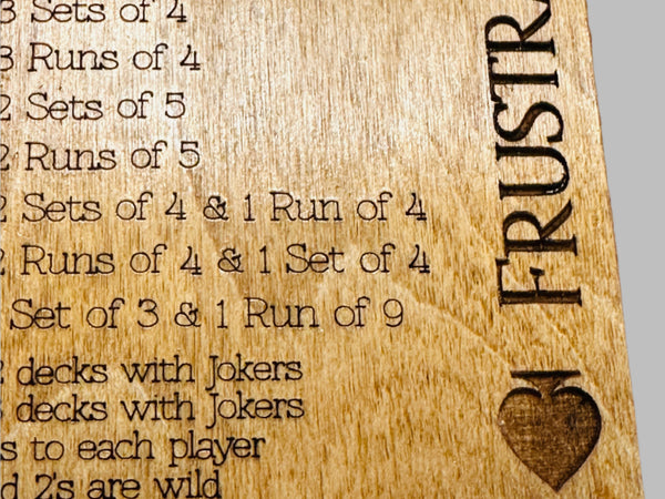 Personalized Frustration Rummy Scoreboard –8 Player- Compact & Travel-Friendly Wooden Game Board