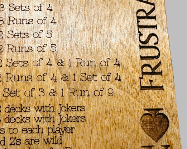 Personalized Frustration Rummy Scoreboard –8 Player- Compact & Travel-Friendly Wooden Game Board